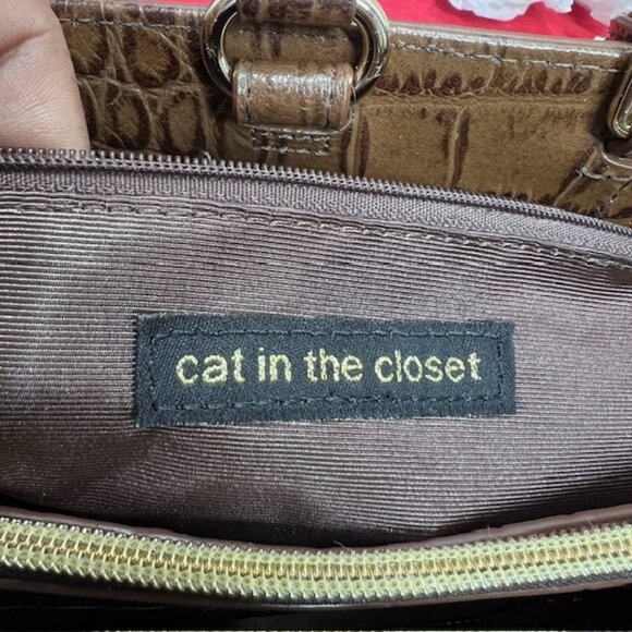 Unused  Cat In The Closet Leather Brown  Alligator Shoulder Bag+FREE Silk Scarf - Picture 8 of 16